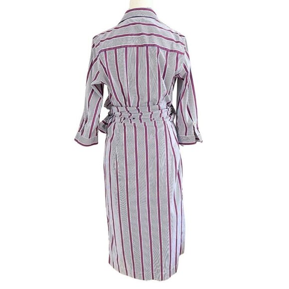 LE SARTE PETTEGOLE 100% COTTON WHITE BLUE RED STRIPED WRAP SHIRT DRESS - XS (40) - Picture 3 of 12